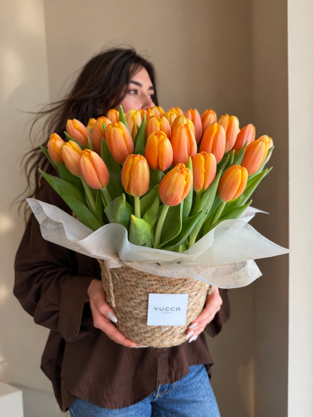 Orange Tulips Basket
