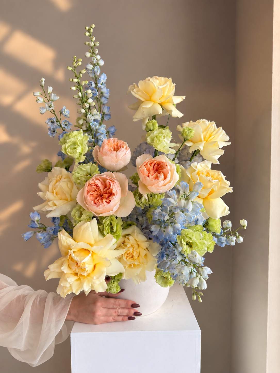 Daydream in Blue - with Luxury Juliet Roses, Delphinium & French Roses