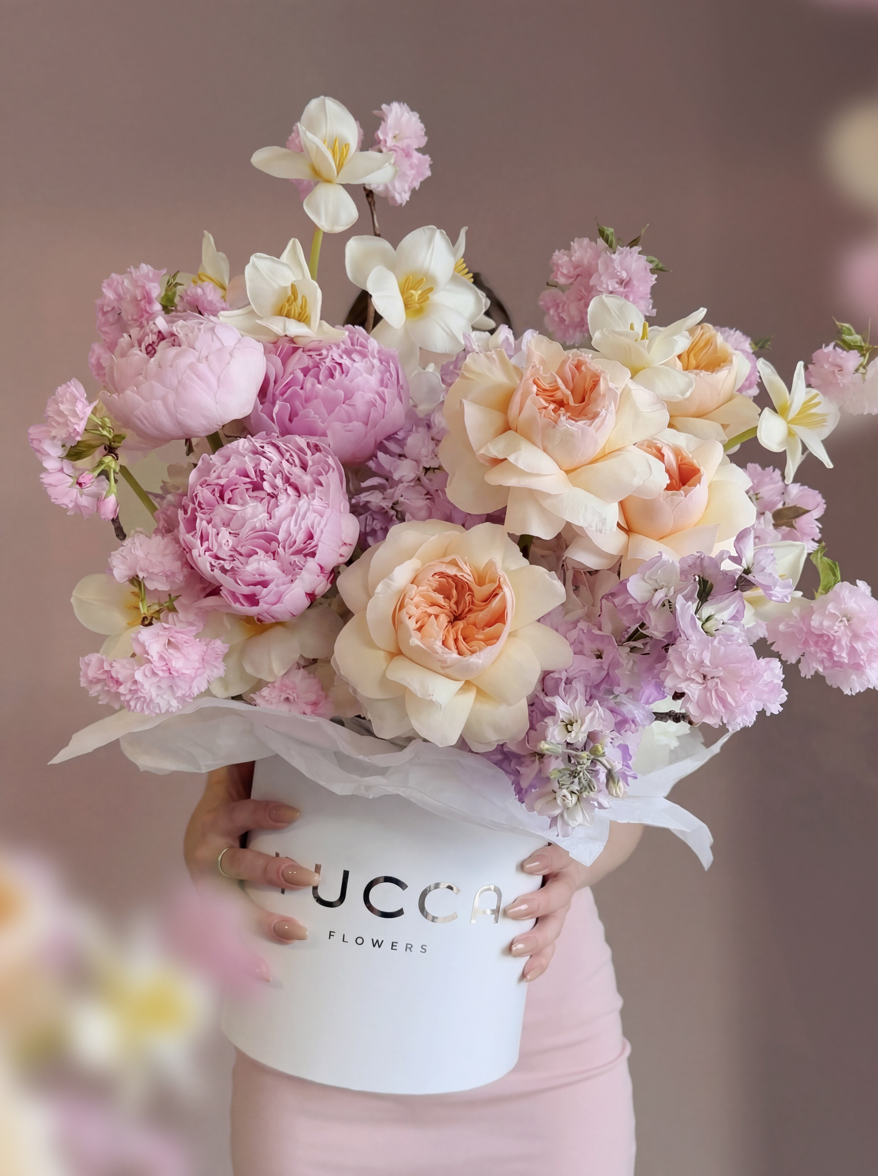 Blossom Harmony - Peonies, Juliet rose, tulips, apricot blossom