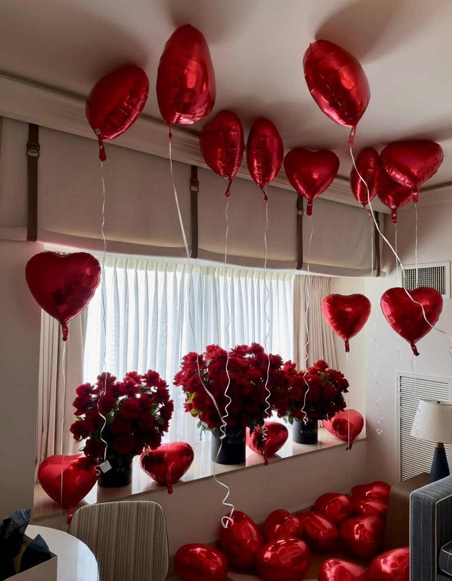 Romantic Room Decoration with Roses, Balloons & Petals