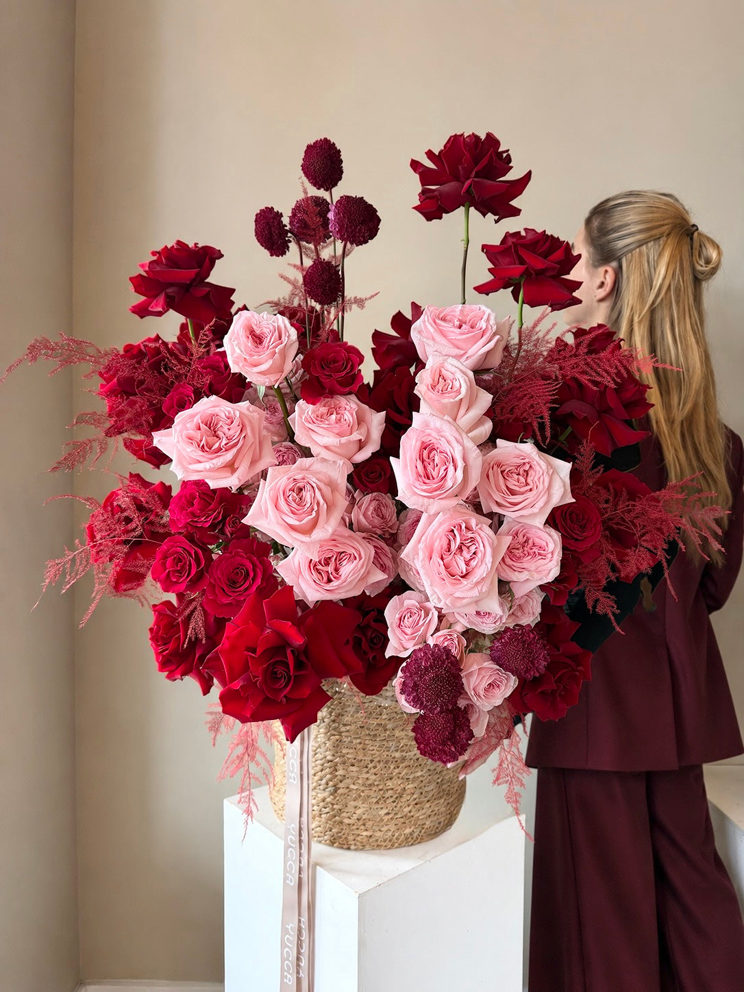 Velvet Rouge Love - Luxury French & Spray Roses, Scabiosa, Hydrangeas