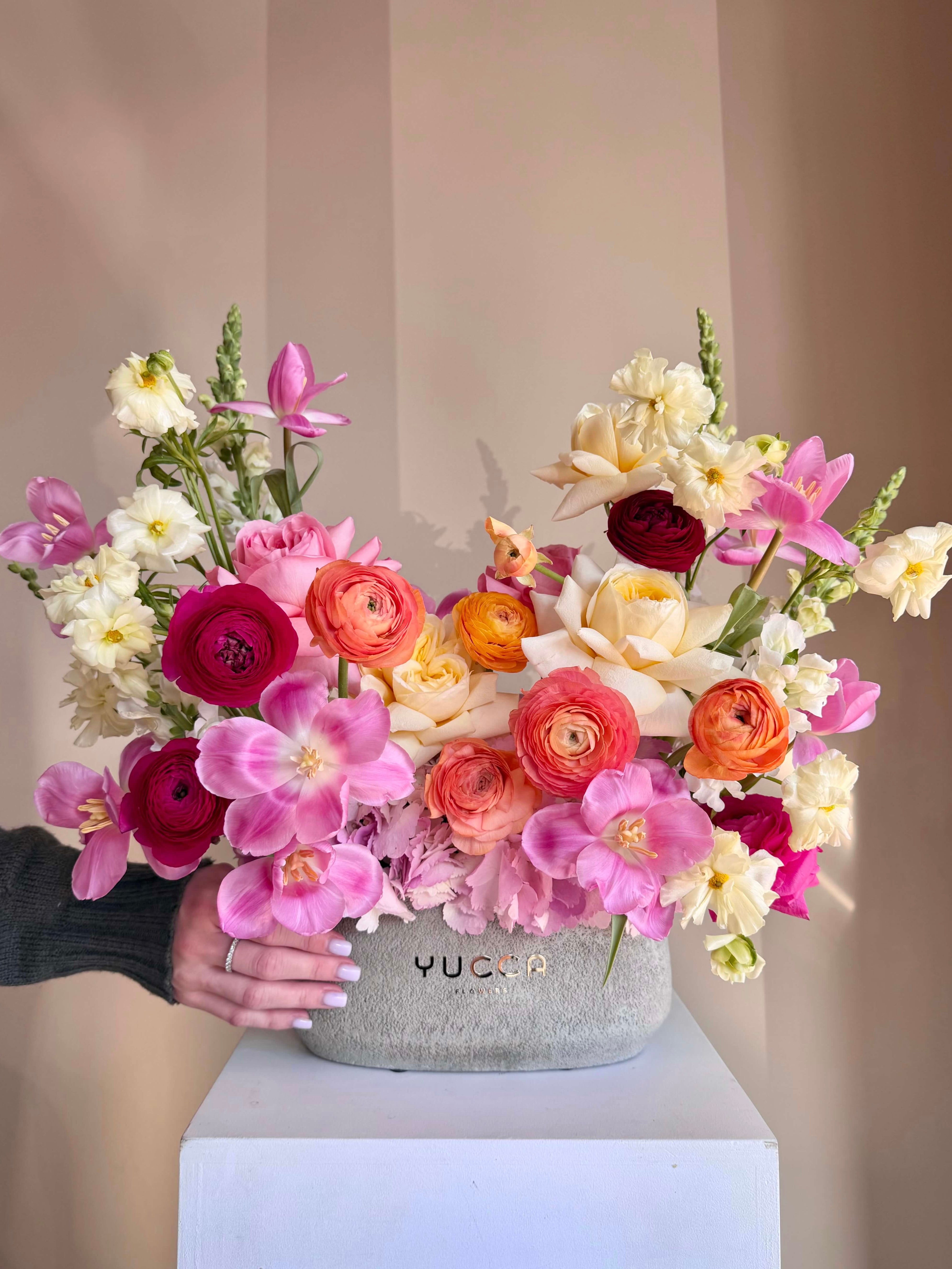 Spring Euphoria - tulips, ranunculuses, snapdragons, roses.