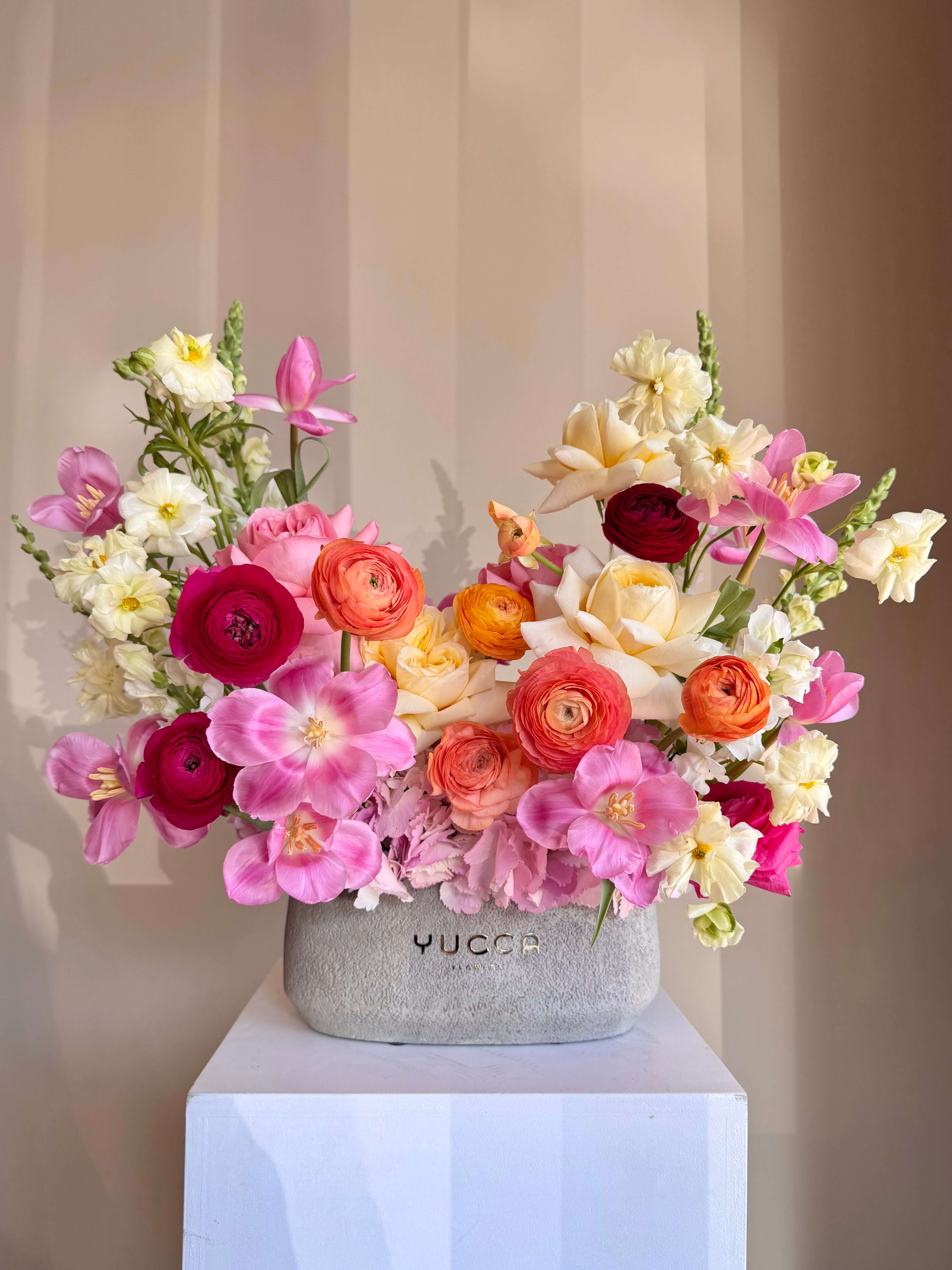 Spring Euphoria - tulips, ranunculuses, snapdragons, roses.