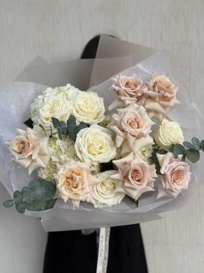 White Classy - Premium White and Beige Roses, Hydrangeas.