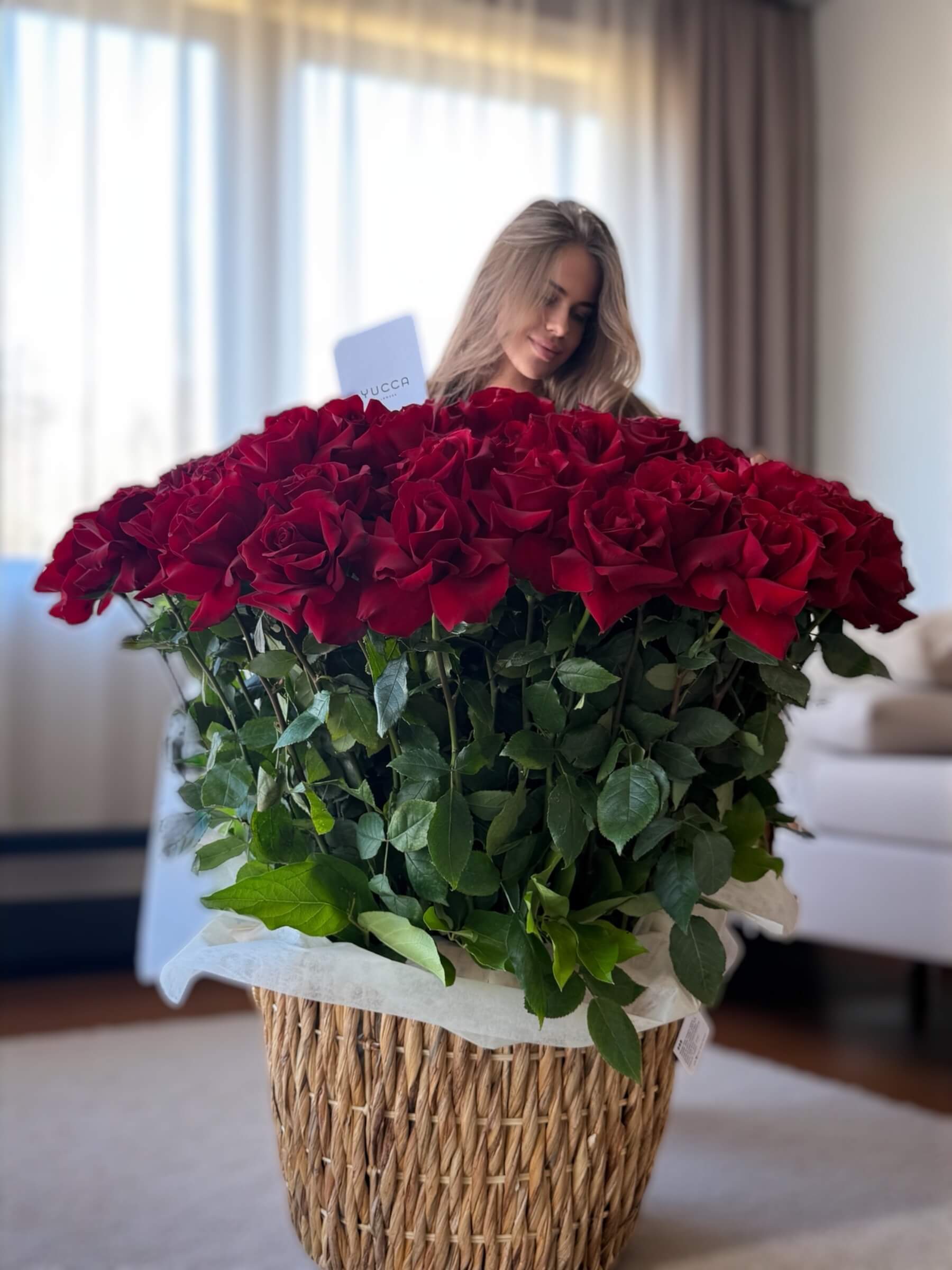 French Red Roses in a Basket - Wow Arrangement