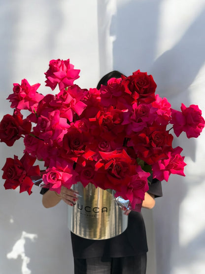 The Queen - 41 Premium French Red & Hot Pink Roses flower arrangement