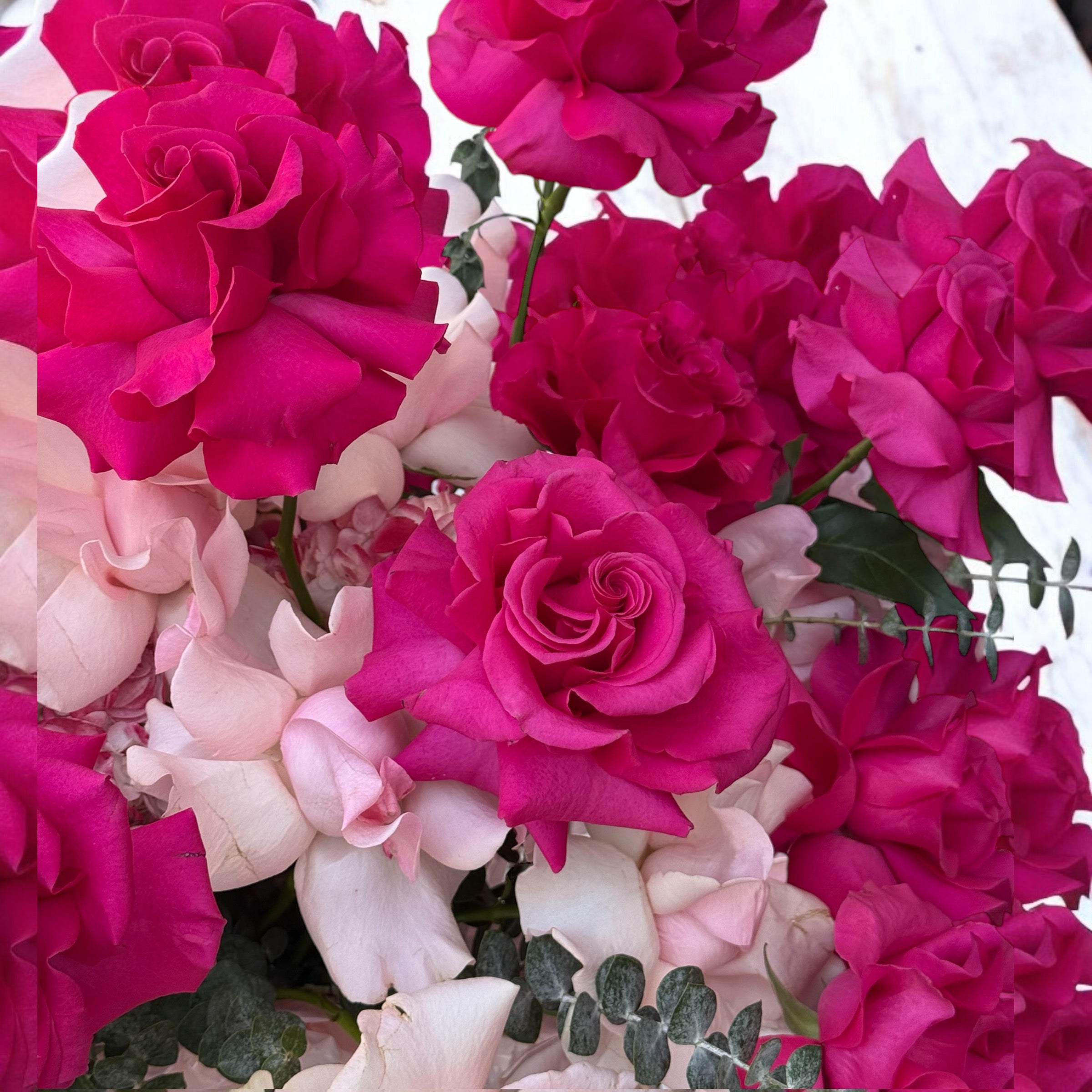 Hot Pink Tango - 7 Orchids, Peonies, Hydrangeas and Hot Pink Roses