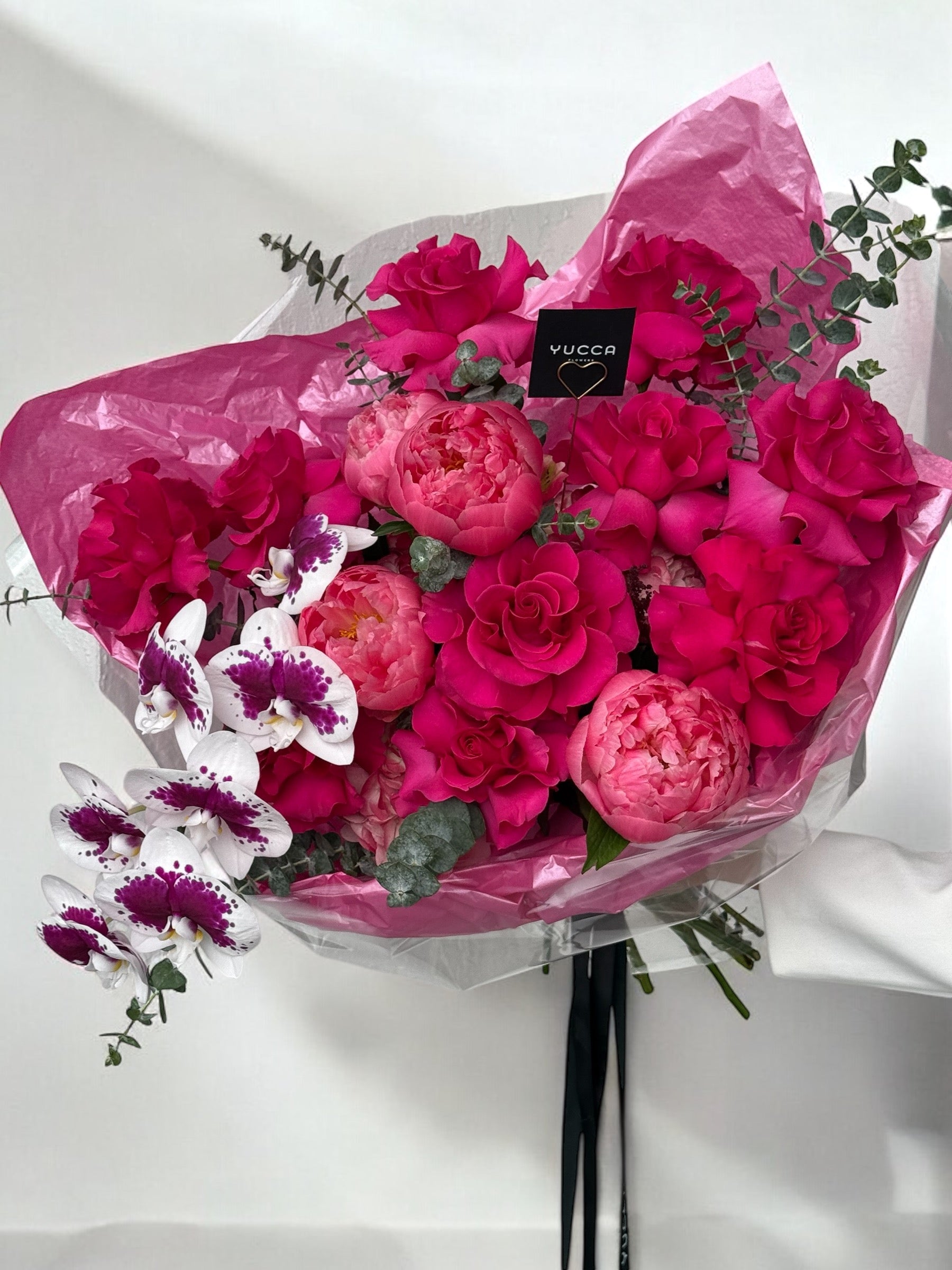 Hot Pink Tango - 7 Orchids, Peonies, Hydrangeas and Hot Pink Roses