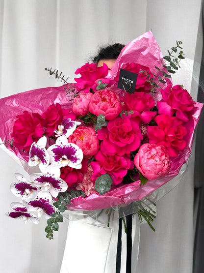 Hot Pink Tango - 7 Orchids, Peonies, Hydrangeas and Hot Pink Roses