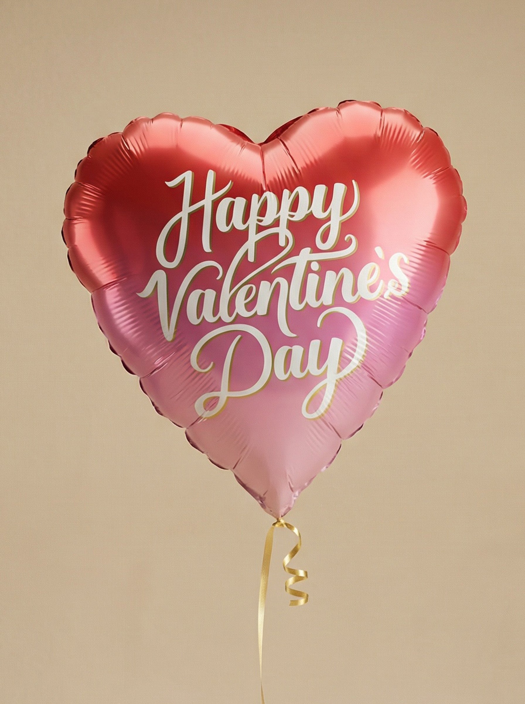 


Heart-shaped balloon with 'Happy Valentine's Day' text on a beige background